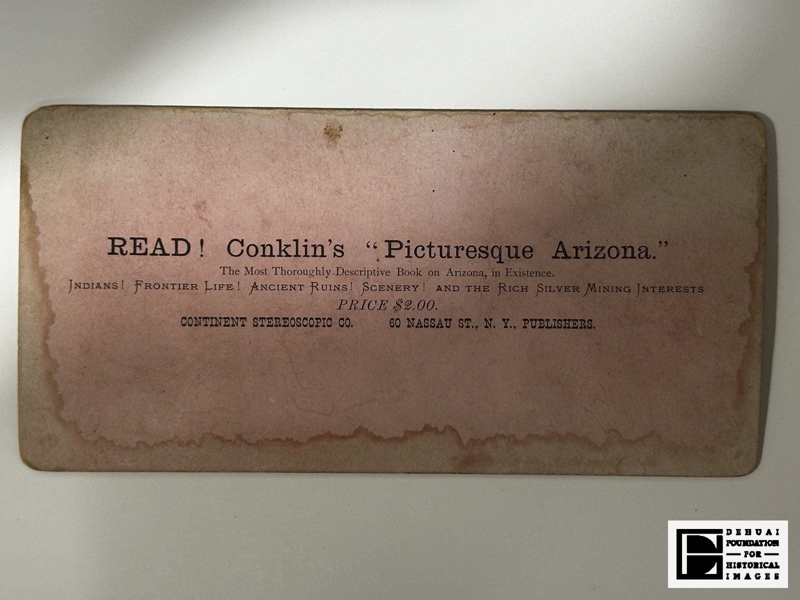TFA-CA-115 — Verso: publisher’s advertisement for Conklin’s “Picturesque Arizona.”