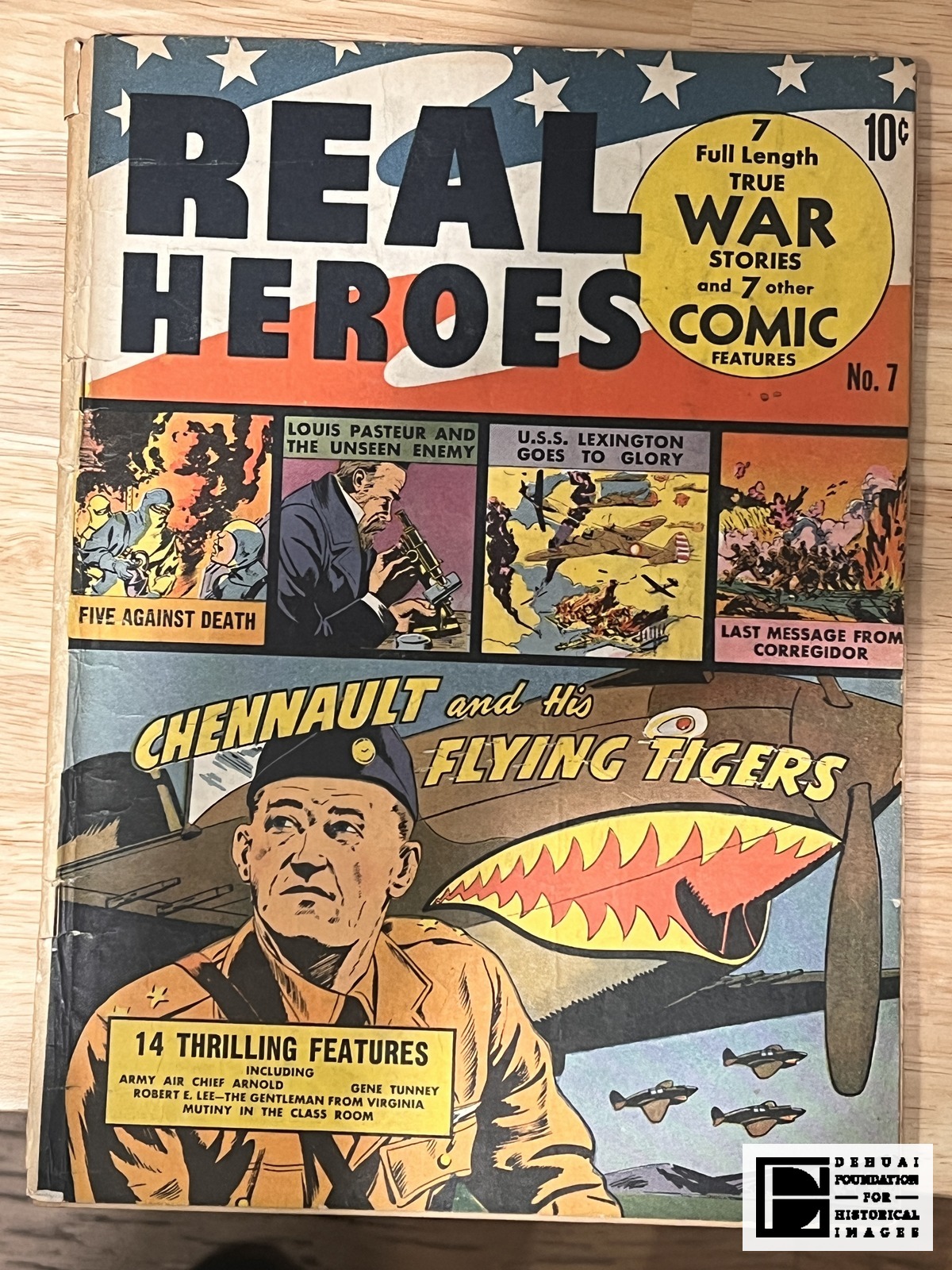 TFA-CA-127 — The front cover: “CHENNAULT and His FLYING TIGERS” over the four-panel contents strip, with the blurb circle, the issue number and the ten-cent price.